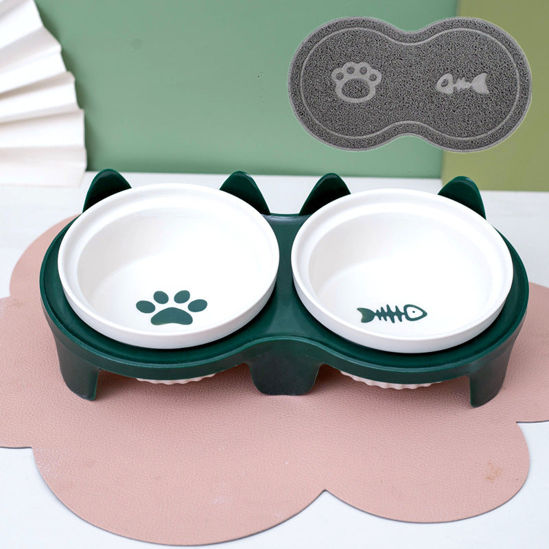 Tall Diagonal Ceramic Double Pet Water And Food Bowl Supplies