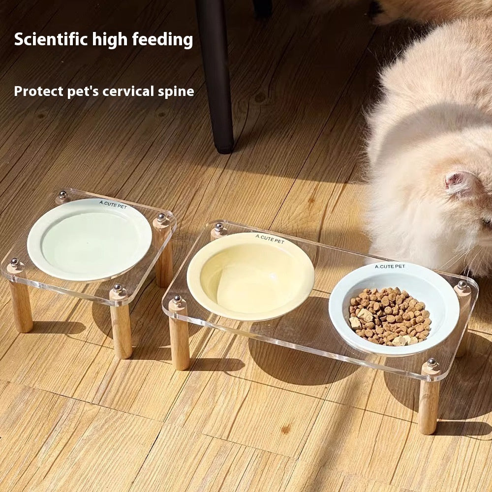 Anti Tumble Ceramic Double Bowl Pet Feeder With Elevated Stand