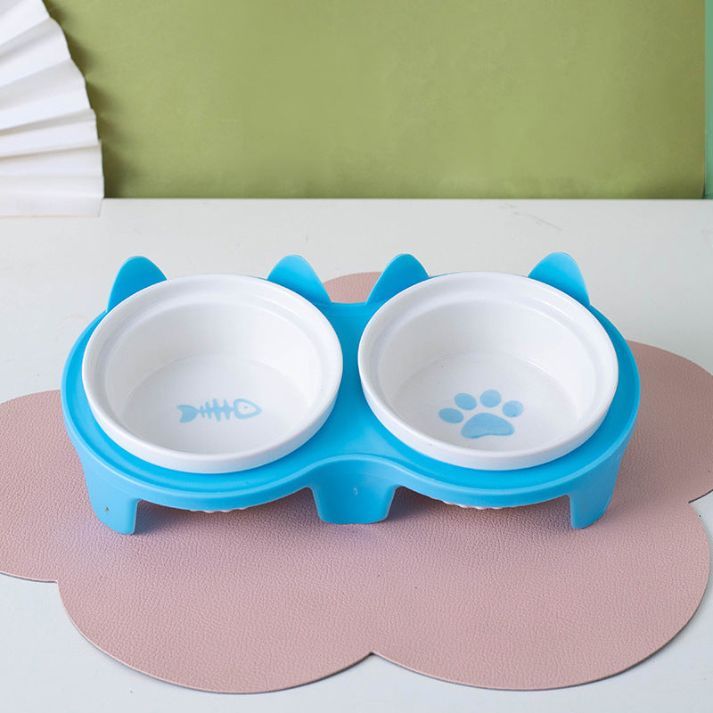 Tall Diagonal Ceramic Double Pet Water And Food Bowl Supplies