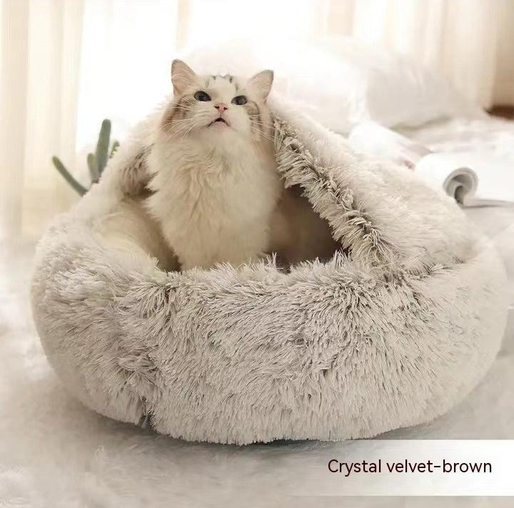 2 In 1 Pet Winter Round Plush Warm Sleeping Bed