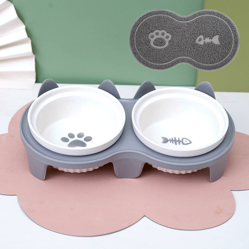 Tall Diagonal Ceramic Double Pet Water And Food Bowl Supplies