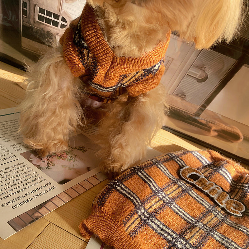 Vintage Plaid Pet Sweater Warm Clothing