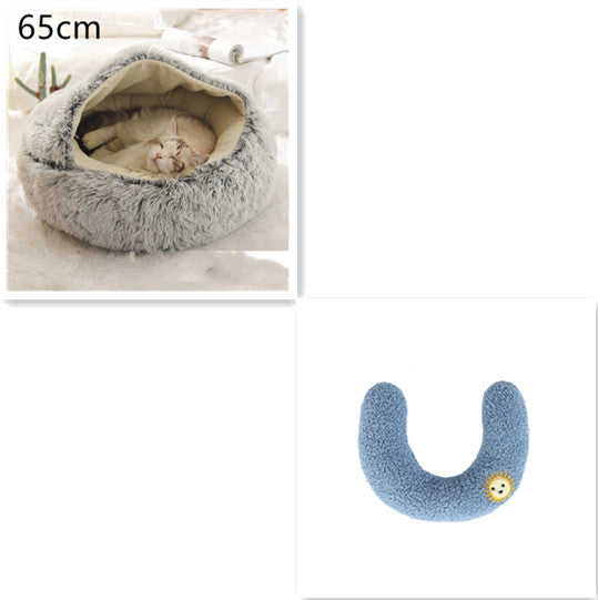 2 In 1 Pet Winter Round Plush Warm Sleeping Bed