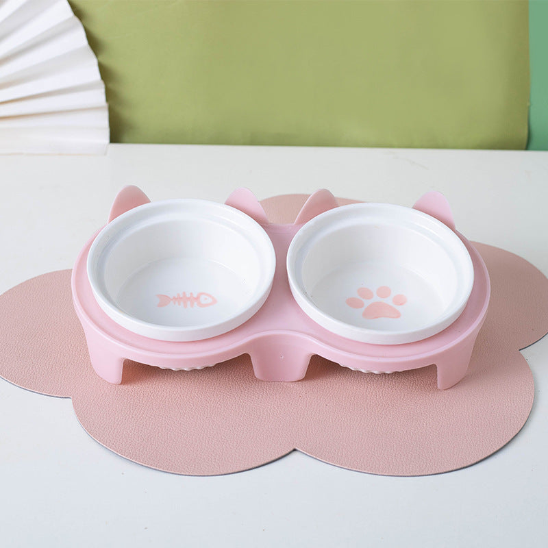 Tall Diagonal Ceramic Double Pet Water And Food Bowl Supplies
