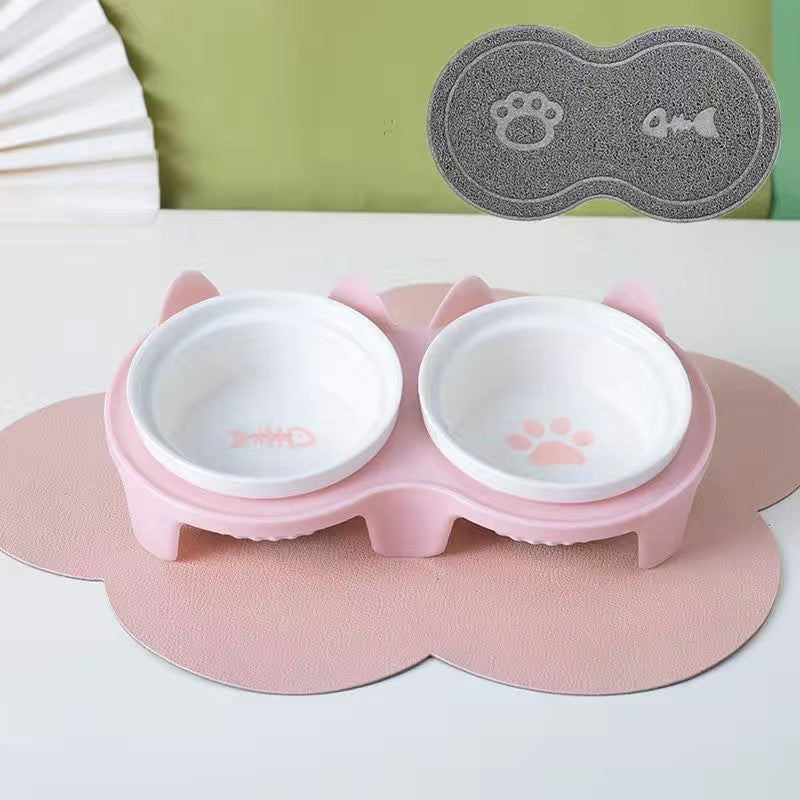 Tall Diagonal Ceramic Double Pet Water And Food Bowl Supplies