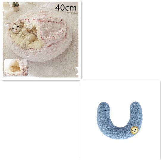 2 In 1 Pet Winter Round Plush Warm Sleeping Bed
