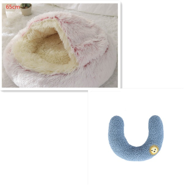 2 In 1 Pet Winter Round Plush Warm Sleeping Bed