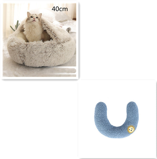 2 In 1 Pet Winter Round Plush Warm Sleeping Bed