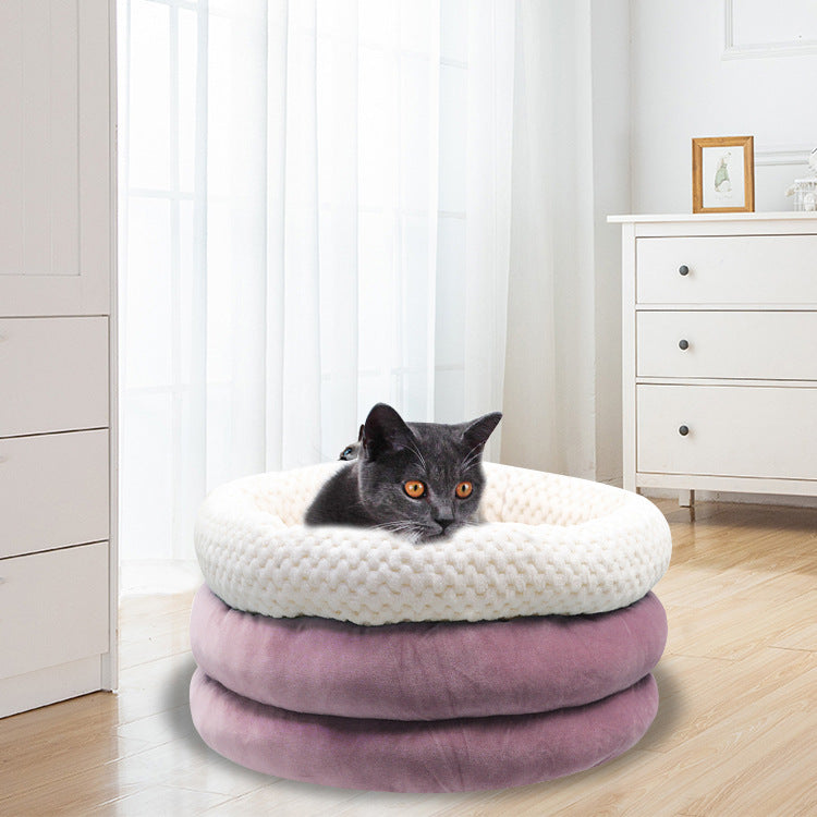 Semi Closed Round Ice Velvet Pet Bed For Deep Sleep Comfort