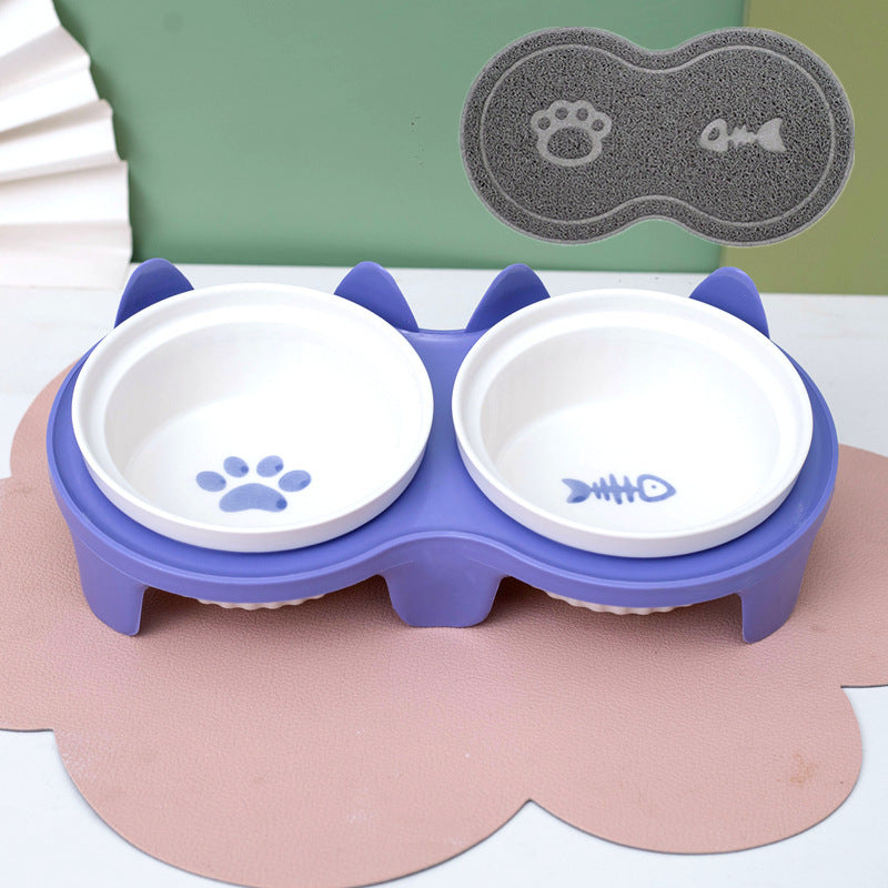 Tall Diagonal Ceramic Double Pet Water And Food Bowl Supplies