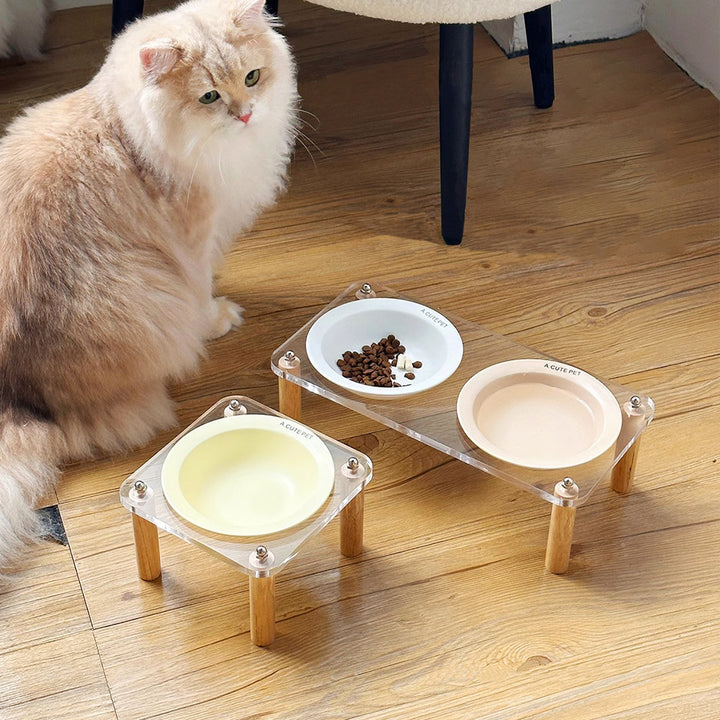 Anti Tumble Ceramic Double Bowl Pet Feeder With Elevated Stand