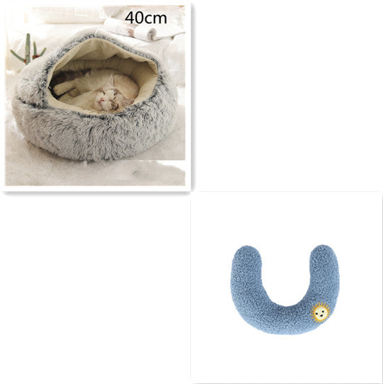 2 In 1 Pet Winter Round Plush Warm Sleeping Bed