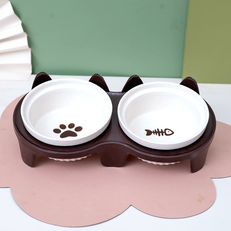 Tall Diagonal Ceramic Double Pet Water And Food Bowl Supplies