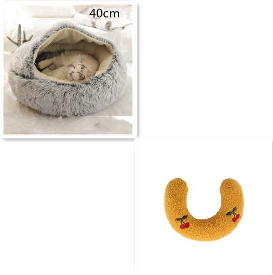 2 In 1 Pet Winter Round Plush Warm Sleeping Bed