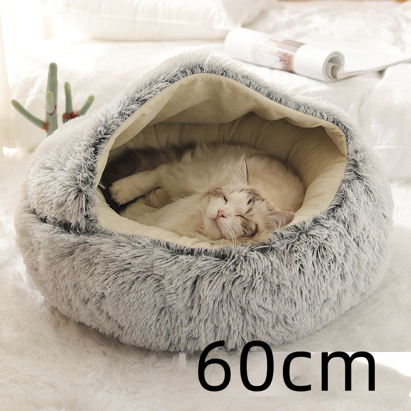 2 In 1 Pet Winter Round Plush Warm Sleeping Bed