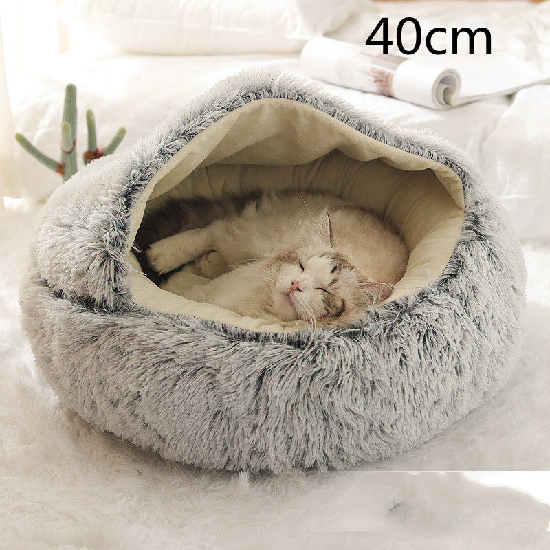 2 In 1 Pet Winter Round Plush Warm Sleeping Bed