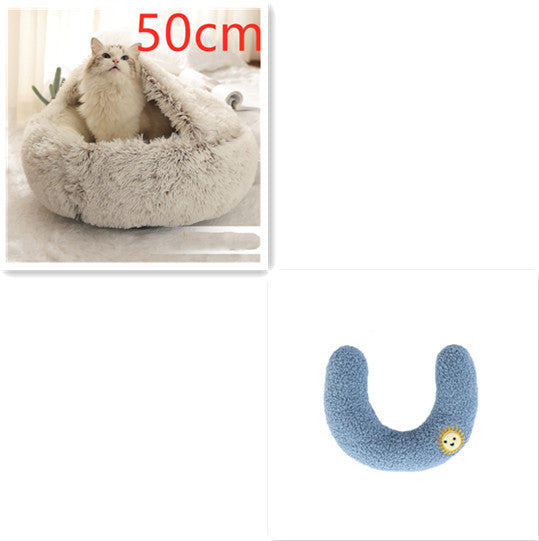 2 In 1 Pet Winter Round Plush Warm Sleeping Bed