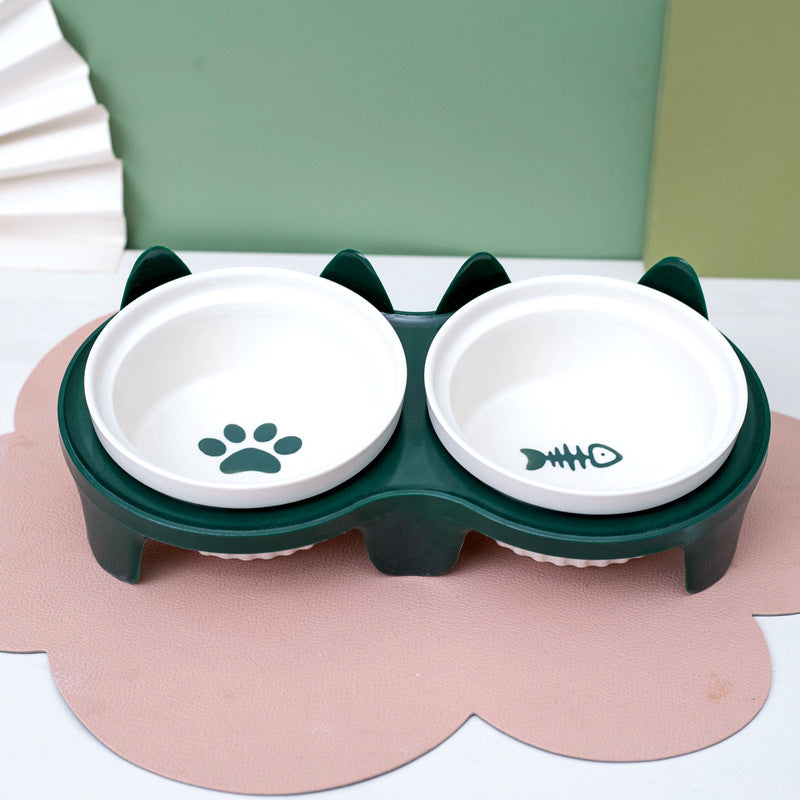 Tall Diagonal Ceramic Double Pet Water And Food Bowl Supplies
