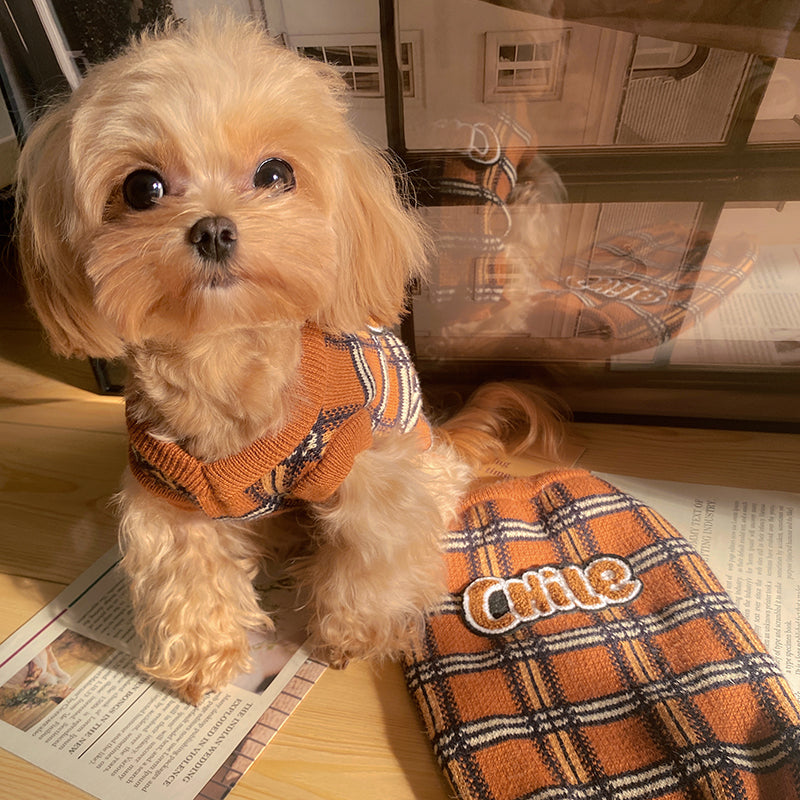 Vintage Plaid Pet Sweater Warm Clothing