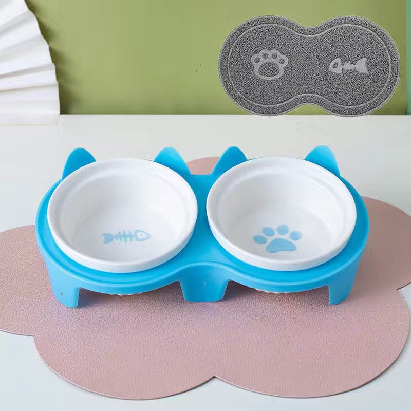 Tall Diagonal Ceramic Double Pet Water And Food Bowl Supplies