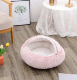 2 In 1 Pet Winter Round Plush Warm Sleeping Bed