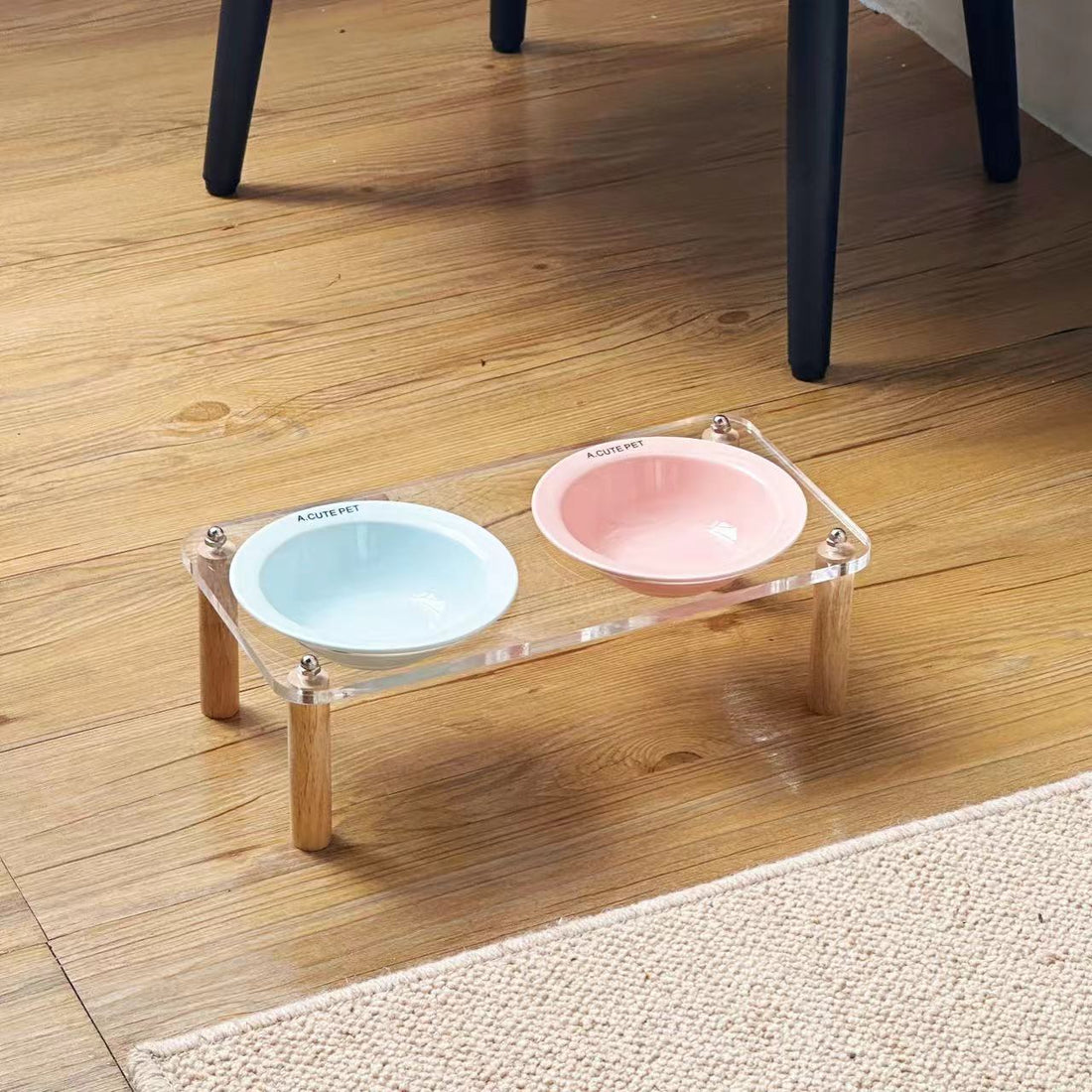 Anti Tumble Ceramic Double Bowl Pet Feeder With Elevated Stand
