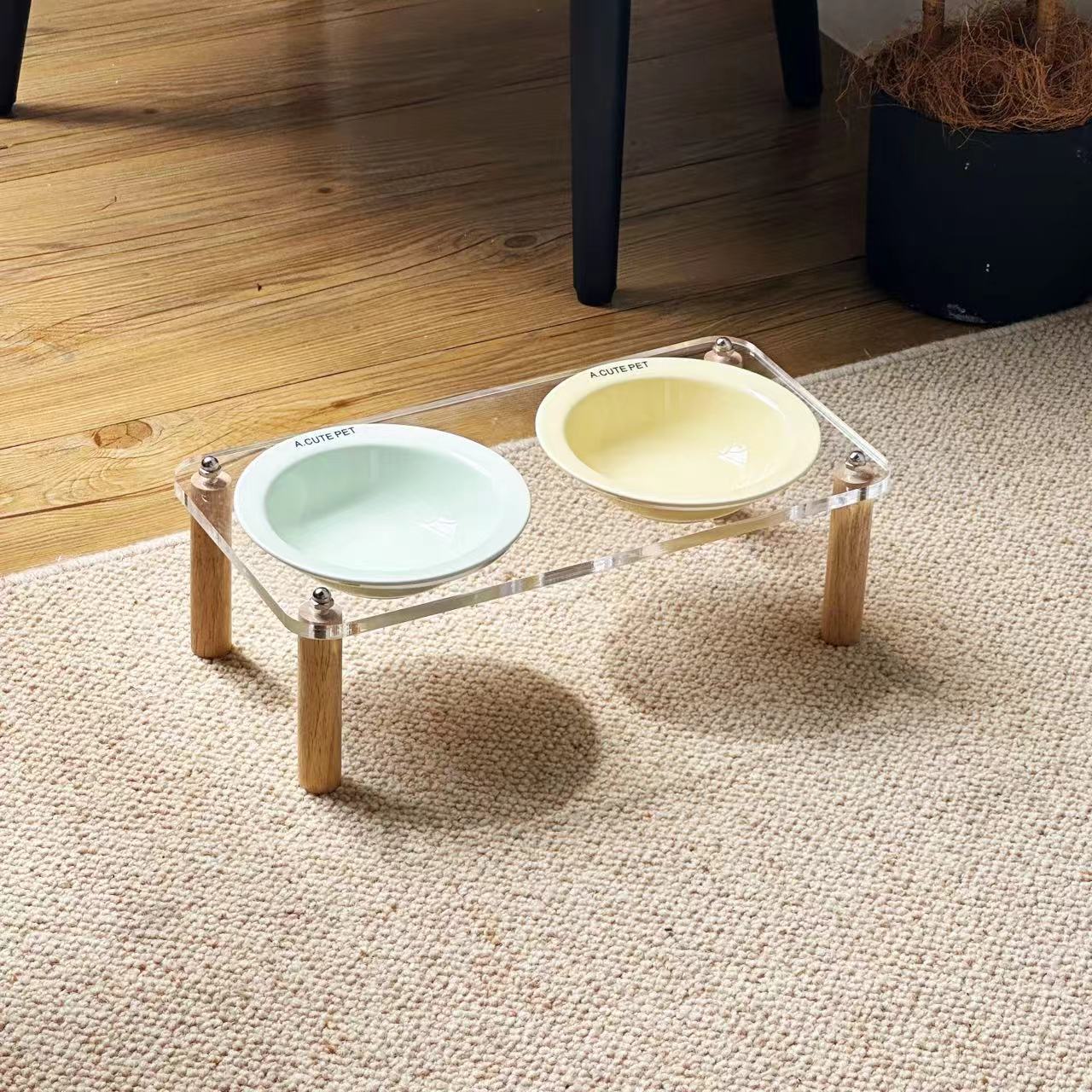 Anti Tumble Ceramic Double Bowl Pet Feeder With Elevated Stand