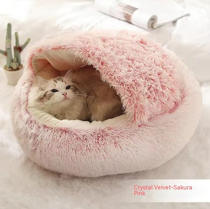 2 In 1 Pet Winter Round Plush Warm Sleeping Bed