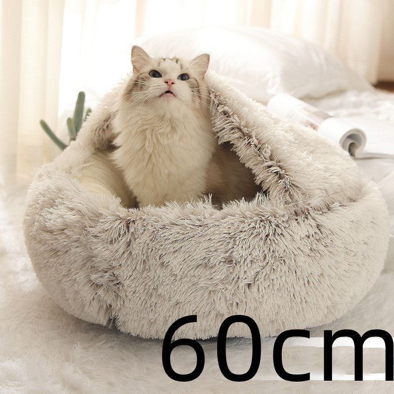 2 In 1 Pet Winter Round Plush Warm Sleeping Bed