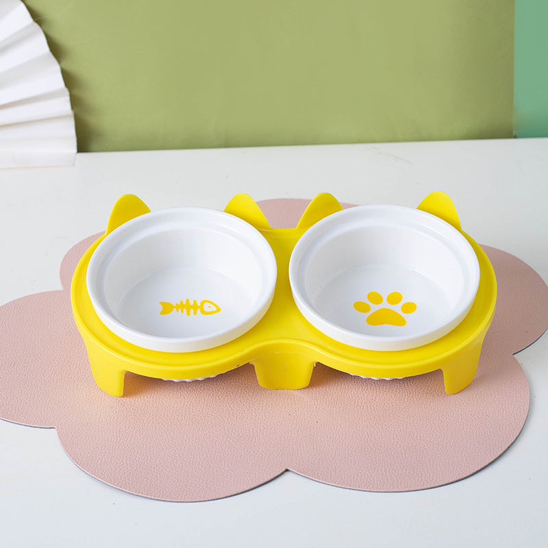 Tall Diagonal Ceramic Double Pet Water And Food Bowl Supplies