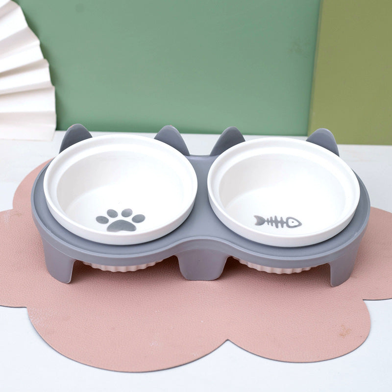 Tall Diagonal Ceramic Double Pet Water And Food Bowl Supplies