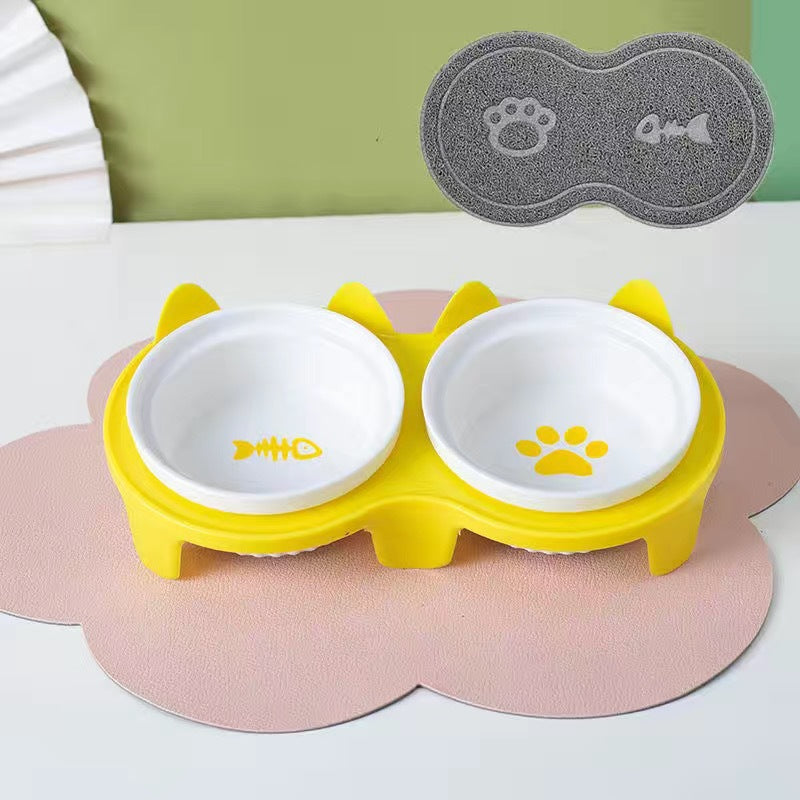Tall Diagonal Ceramic Double Pet Water And Food Bowl Supplies