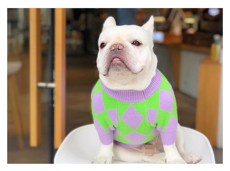 Trendy Plaid Pet Sweater Warm Fashion Clothing