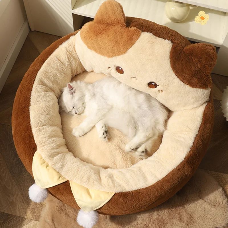 Round Pet Bed Sofa Cushion Soft Warm Deep Sleep Mattress