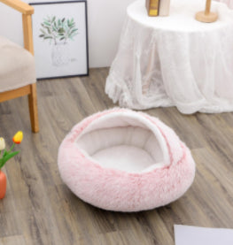2 In 1 Pet Winter Round Plush Warm Sleeping Bed