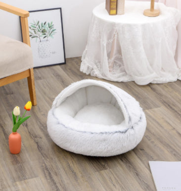 2 In 1 Pet Winter Round Plush Warm Sleeping Bed