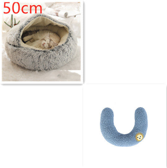 2 In 1 Pet Winter Round Plush Warm Sleeping Bed