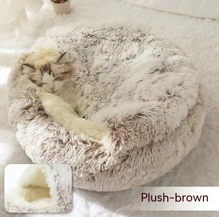 2 In 1 Pet Winter Round Plush Warm Sleeping Bed