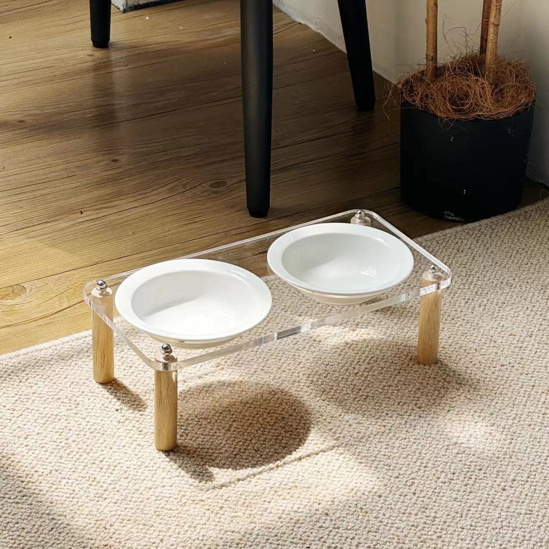 Anti Tumble Ceramic Double Bowl Pet Feeder With Elevated Stand