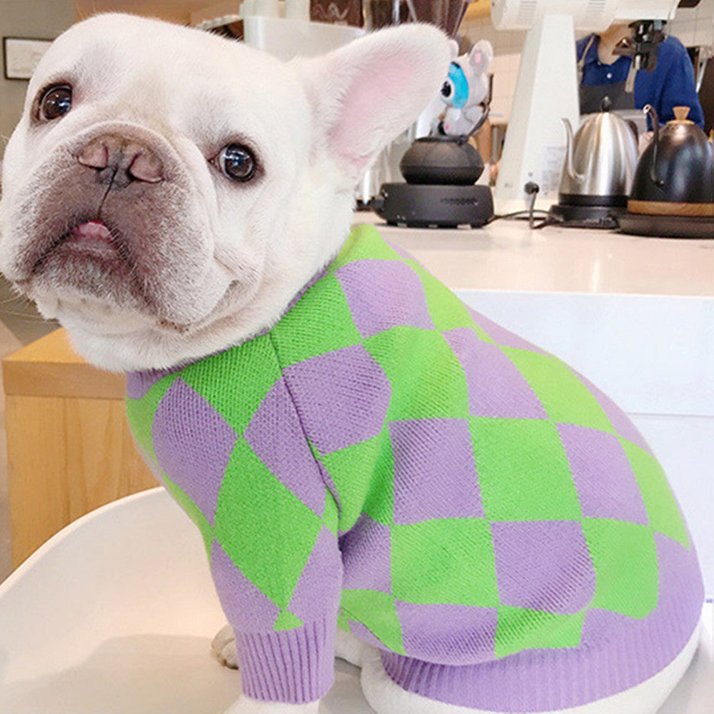 Trendy Plaid Pet Sweater Warm Fashion Clothing