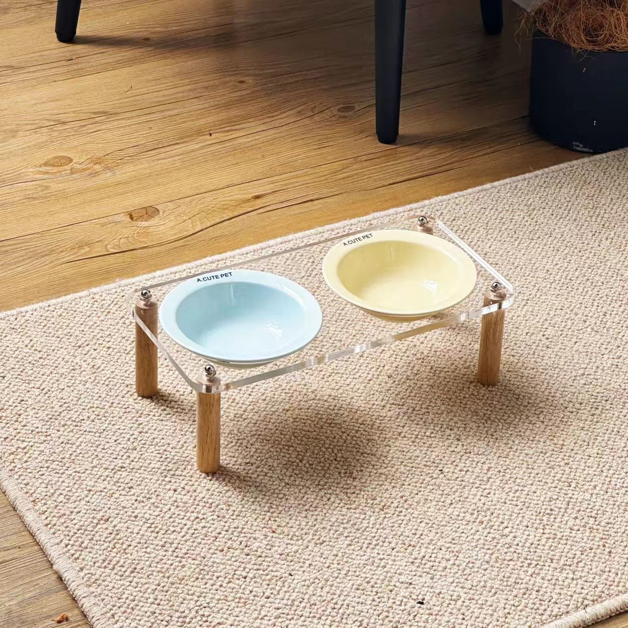 Anti Tumble Ceramic Double Bowl Pet Feeder With Elevated Stand