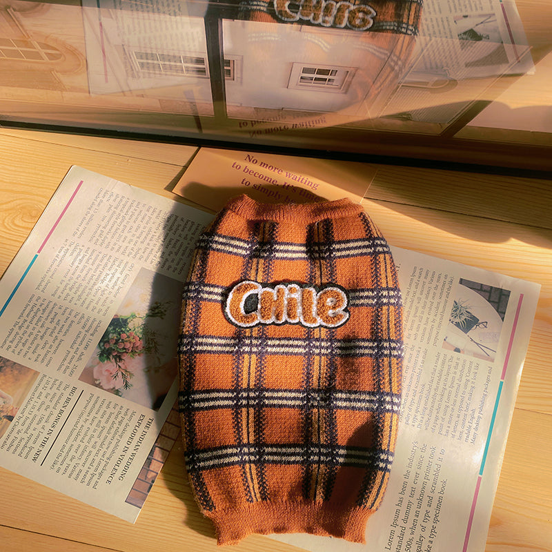 Vintage Plaid Pet Sweater Warm Clothing