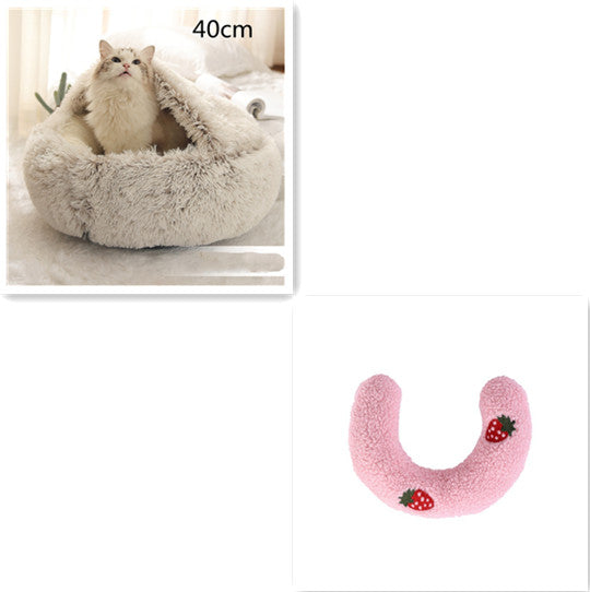 2 In 1 Pet Winter Round Plush Warm Sleeping Bed