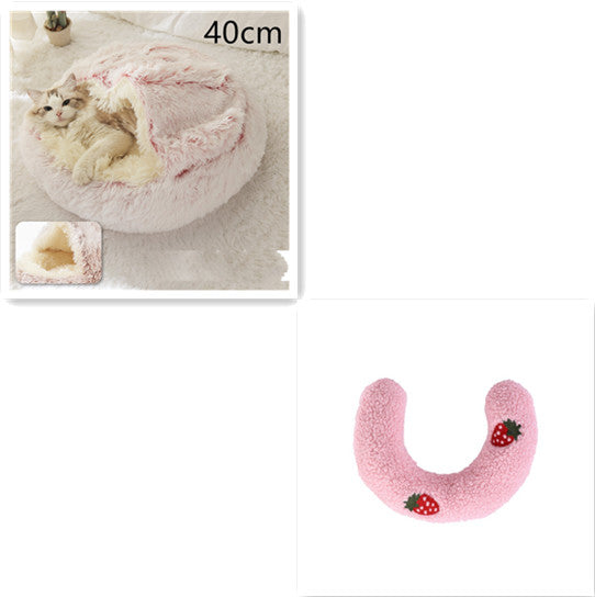 2 In 1 Pet Winter Round Plush Warm Sleeping Bed
