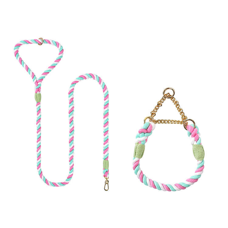 Woven Cotton Pet Collar And Leash Set Walking Tool